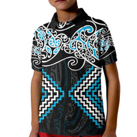 Blue Aotearoa Tukutuku Manawa Tapu Kid Polo Shirt Ta Moko Toi Maori LT9 Kid Blue - Polynesian Pride