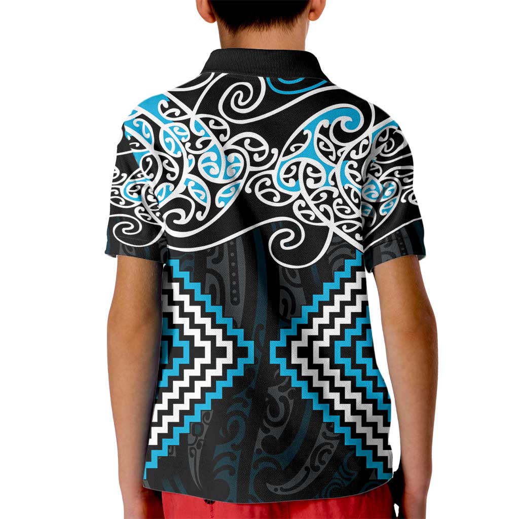 Blue Aotearoa Tukutuku Manawa Tapu Kid Polo Shirt Ta Moko Toi Maori LT9 - Polynesian Pride