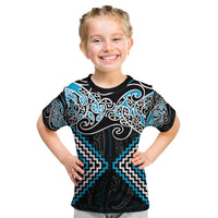 Blue Aotearoa Tukutuku Manawa Tapu Kid T Shirt Ta Moko Toi Maori LT9 Blue - Polynesian Pride