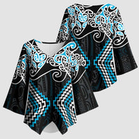 Blue Aotearoa Tukutuku Manawa Tapu Kimono Sleeve Blouse Ta Moko Toi Maori LT9 - Polynesian Pride