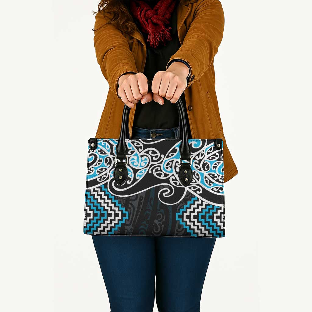 Blue Aotearoa Tukutuku Manawa Tapu Leather Bag Ta Moko Toi Maori - Polynesian Pride