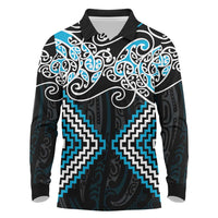 Blue Aotearoa Tukutuku Manawa Tapu Long Sleeve Polo Shirt Ta Moko Toi Maori LT9 Blue - Polynesian Pride