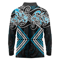 Blue Aotearoa Tukutuku Manawa Tapu Long Sleeve Polo Shirt Ta Moko Toi Maori LT9 - Polynesian Pride