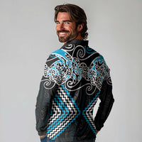 Blue Aotearoa Tukutuku Manawa Tapu Long Sleeve Polo Shirt Ta Moko Toi Maori LT9 - Polynesian Pride