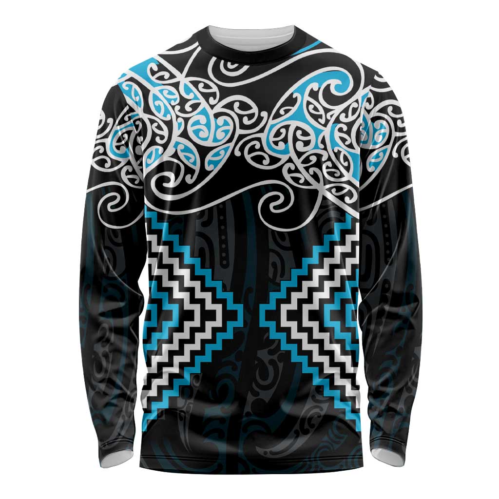 Blue Aotearoa Tukutuku Manawa Tapu Long Sleeve Shirt Ta Moko Toi Maori LT9 Unisex Blue - Polynesian Pride