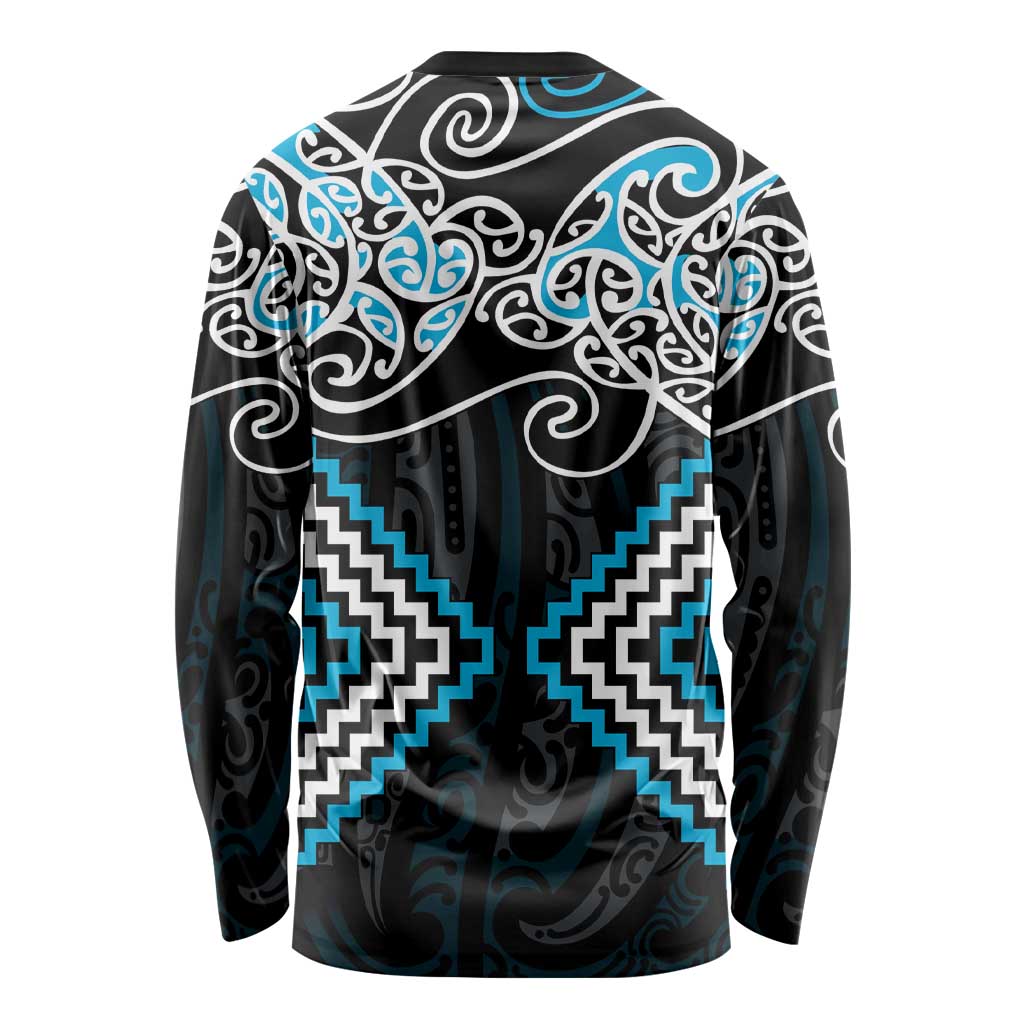 Blue Aotearoa Tukutuku Manawa Tapu Long Sleeve Shirt Ta Moko Toi Maori LT9 - Polynesian Pride