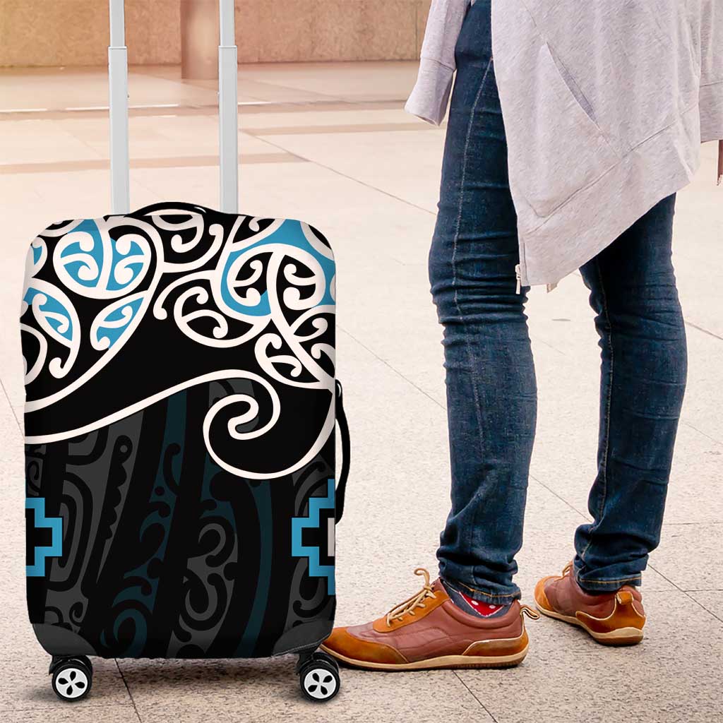 Blue Aotearoa Tukutuku Manawa Tapu Luggage Cover Ta Moko Toi Maori LT9 Blue - Polynesian Pride