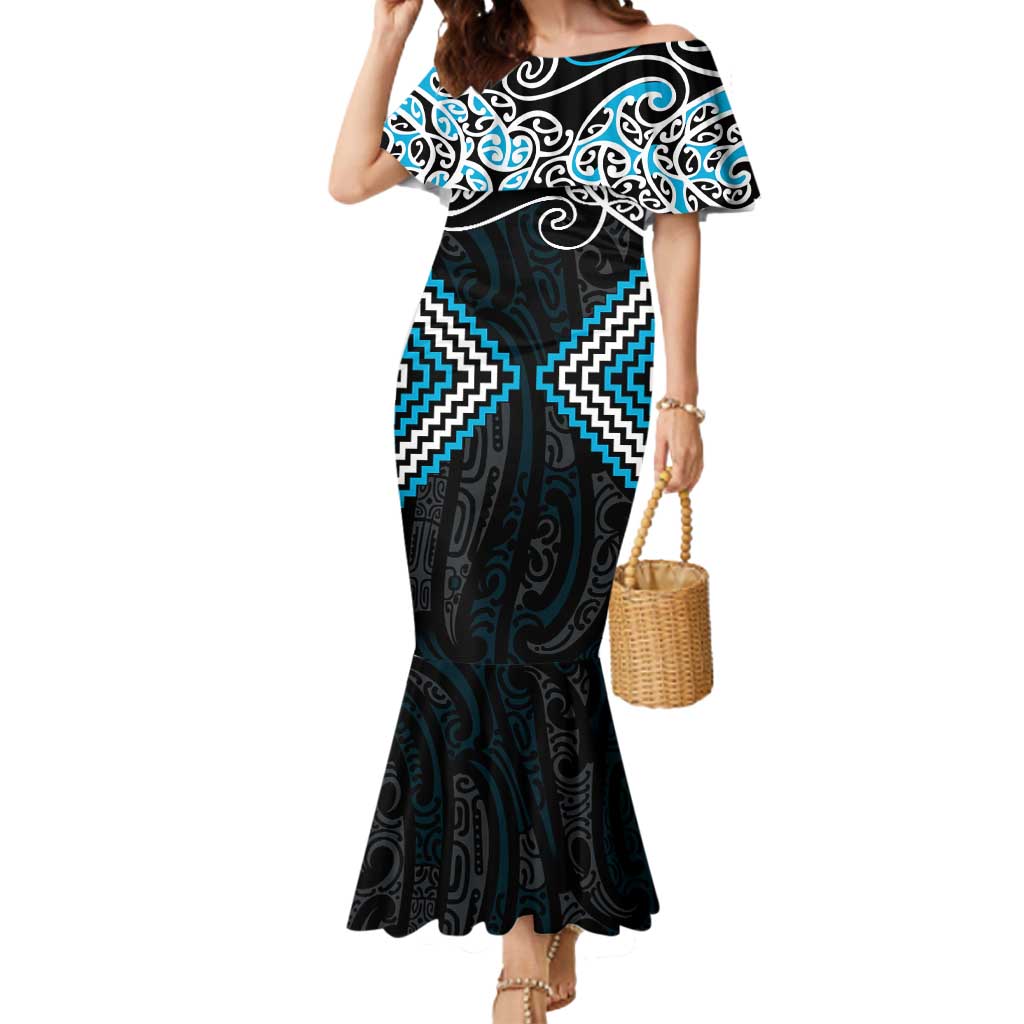 Blue Aotearoa Tukutuku Manawa Tapu Mermaid Dress Ta Moko Toi Maori LT9 Women Blue - Polynesian Pride