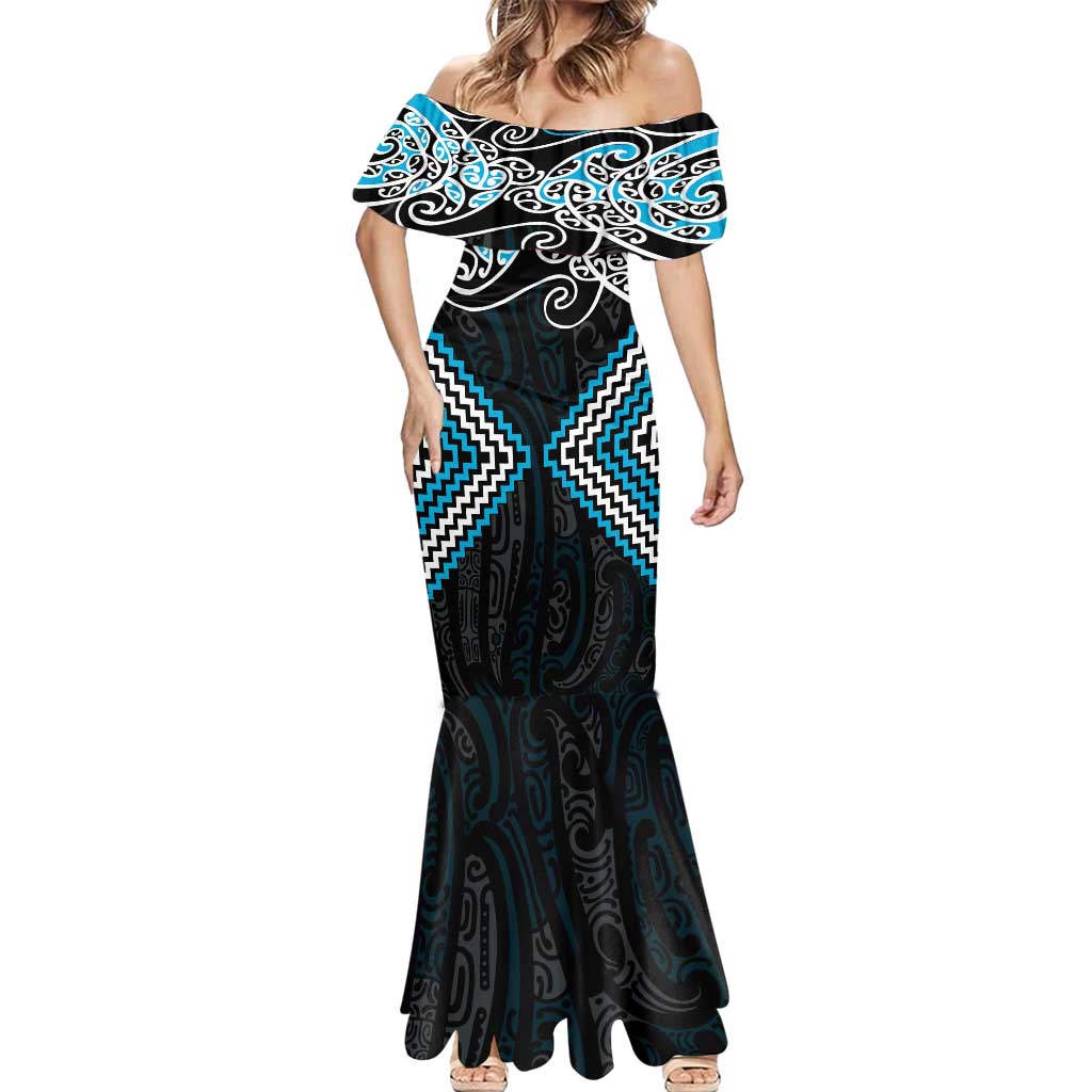 Blue Aotearoa Tukutuku Manawa Tapu Mermaid Dress Ta Moko Toi Maori LT9 - Polynesian Pride