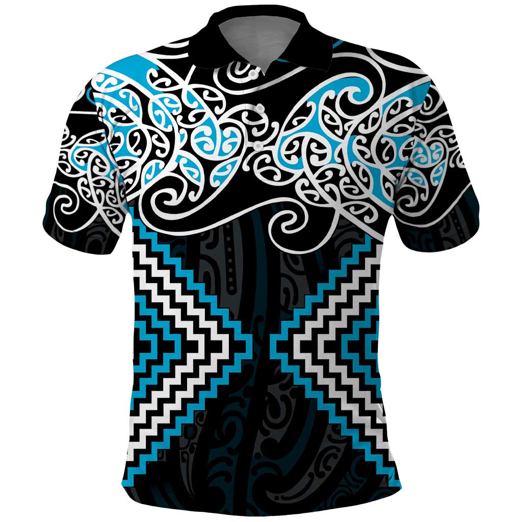 Blue Aotearoa Tukutuku Manawa Tapu Polo Shirt Ta Moko Toi Maori LT9 Blue - Polynesian Pride