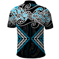 Blue Aotearoa Tukutuku Manawa Tapu Polo Shirt Ta Moko Toi Maori LT9 - Polynesian Pride