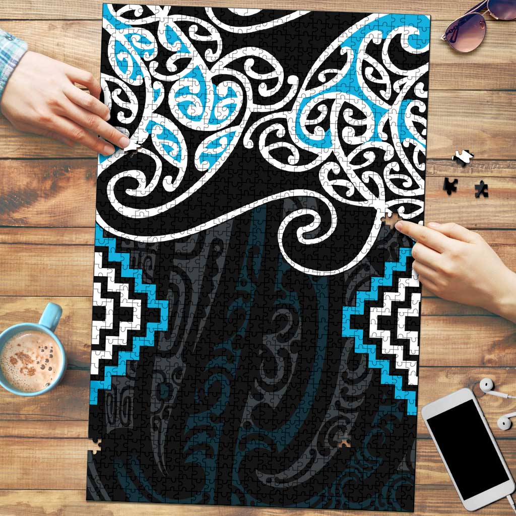 Blue Aotearoa Tukutuku Manawa Tapu Puzzle Ta Moko Toi Maori - Polynesian Pride