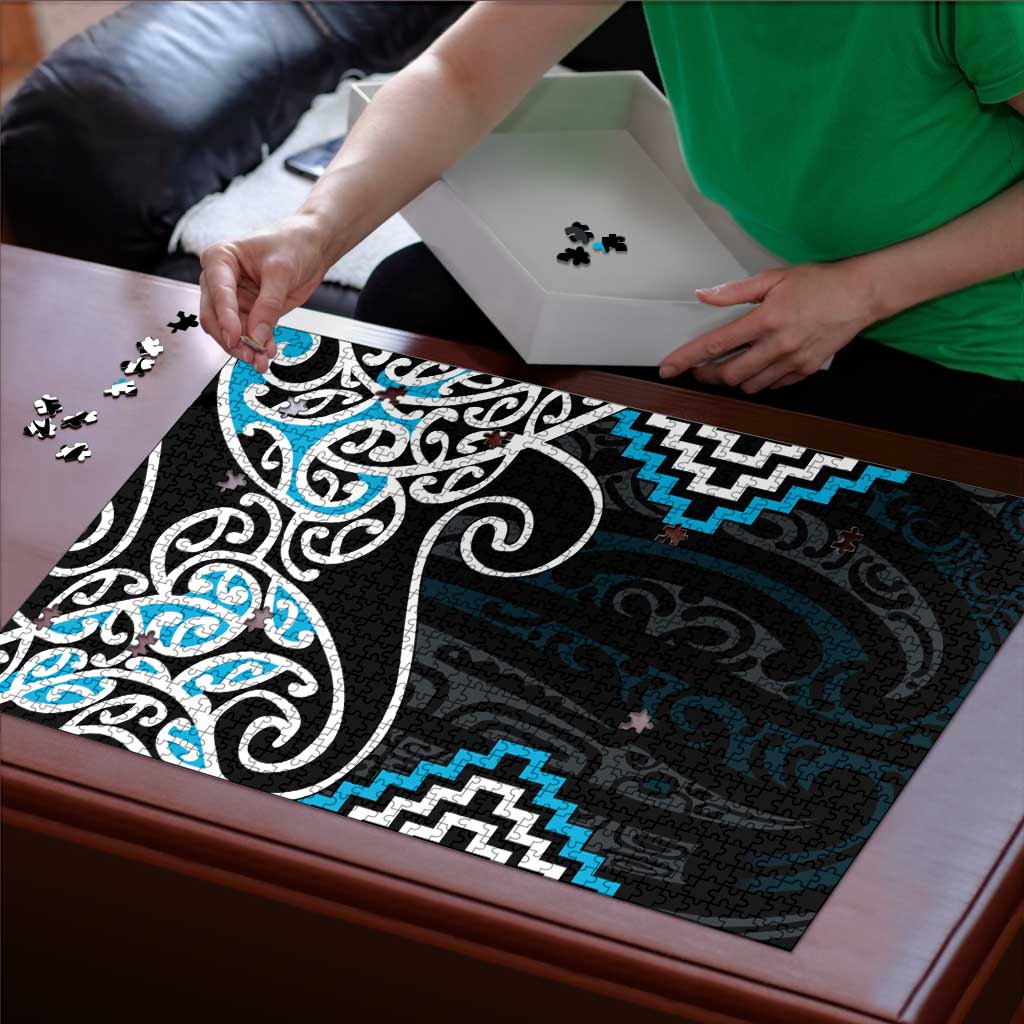 Blue Aotearoa Tukutuku Manawa Tapu Puzzle Ta Moko Toi Maori - Polynesian Pride