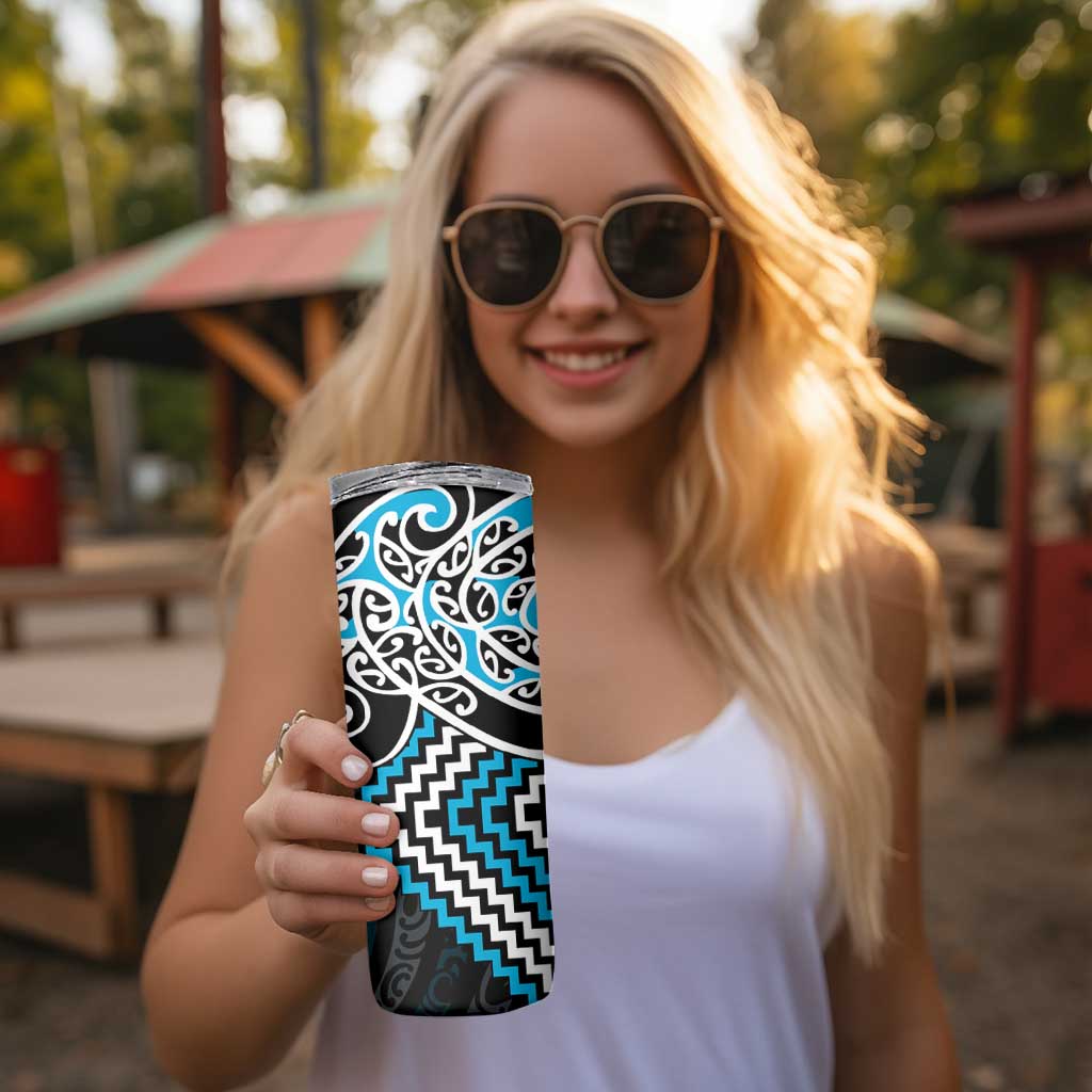 Blue Aotearoa Tukutuku Manawa Tapu Skinny Tumbler Ta Moko Toi Maori LT9 - Polynesian Pride