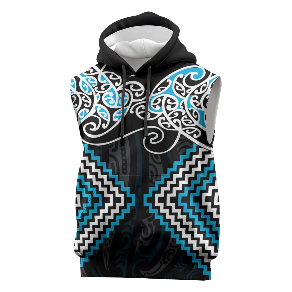 Blue Aotearoa Tukutuku Manawa Tapu Sleeveless Hoodie Ta Moko Toi Maori LT9 Blue - Polynesian Pride
