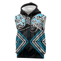 Blue Aotearoa Tukutuku Manawa Tapu Sleeveless Hoodie Ta Moko Toi Maori LT9 Blue - Polynesian Pride