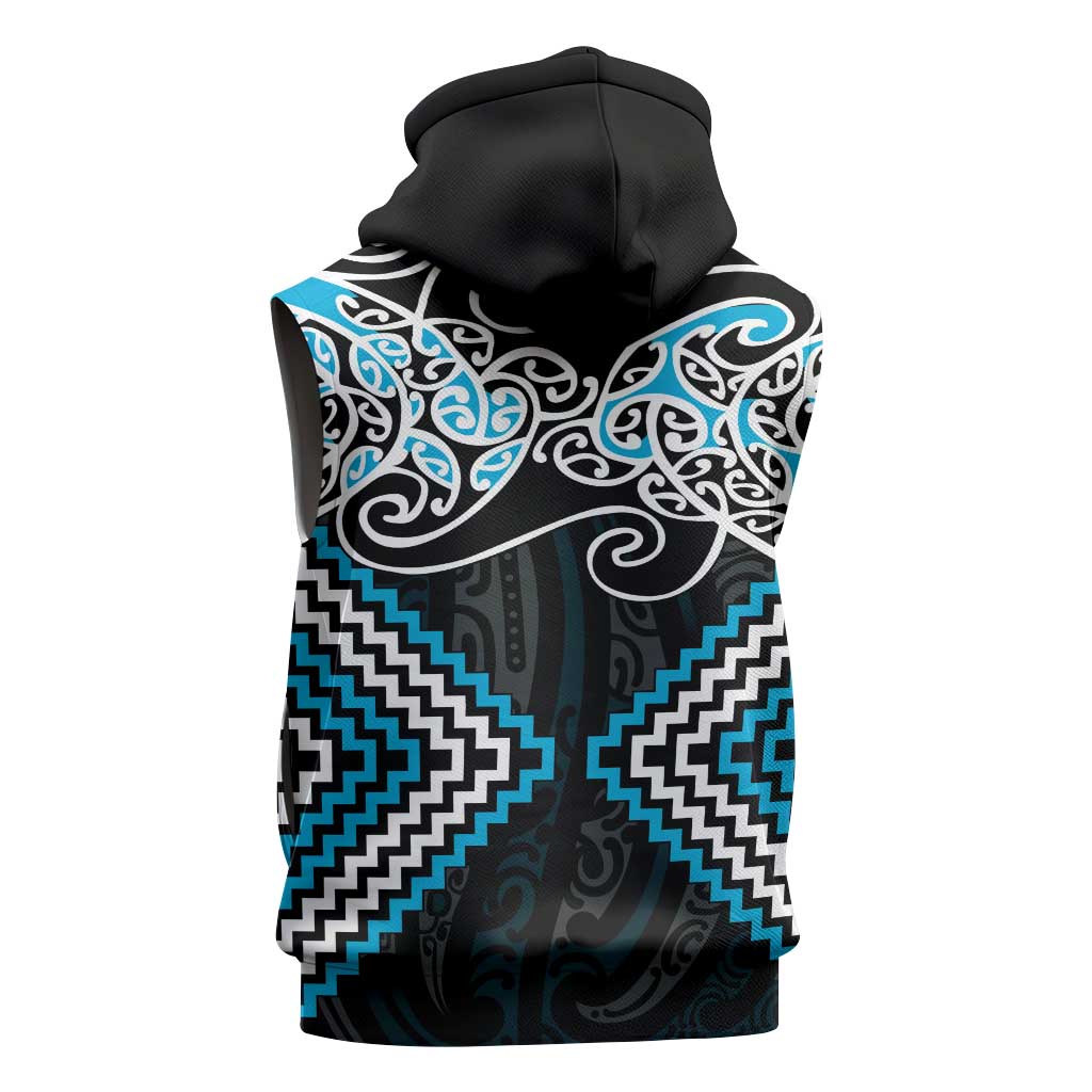 Blue Aotearoa Tukutuku Manawa Tapu Sleeveless Hoodie Ta Moko Toi Maori LT9 - Polynesian Pride