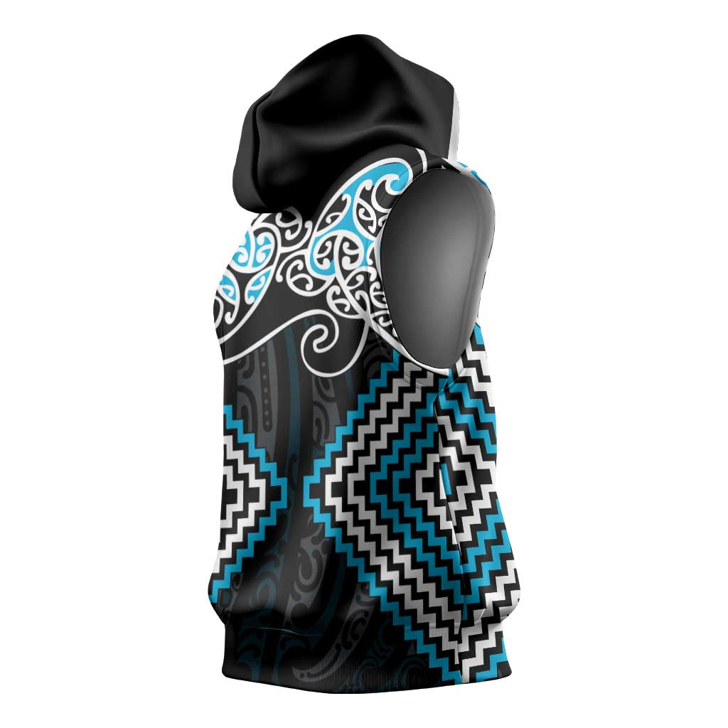 Blue Aotearoa Tukutuku Manawa Tapu Sleeveless Hoodie Ta Moko Toi Maori LT9 - Polynesian Pride
