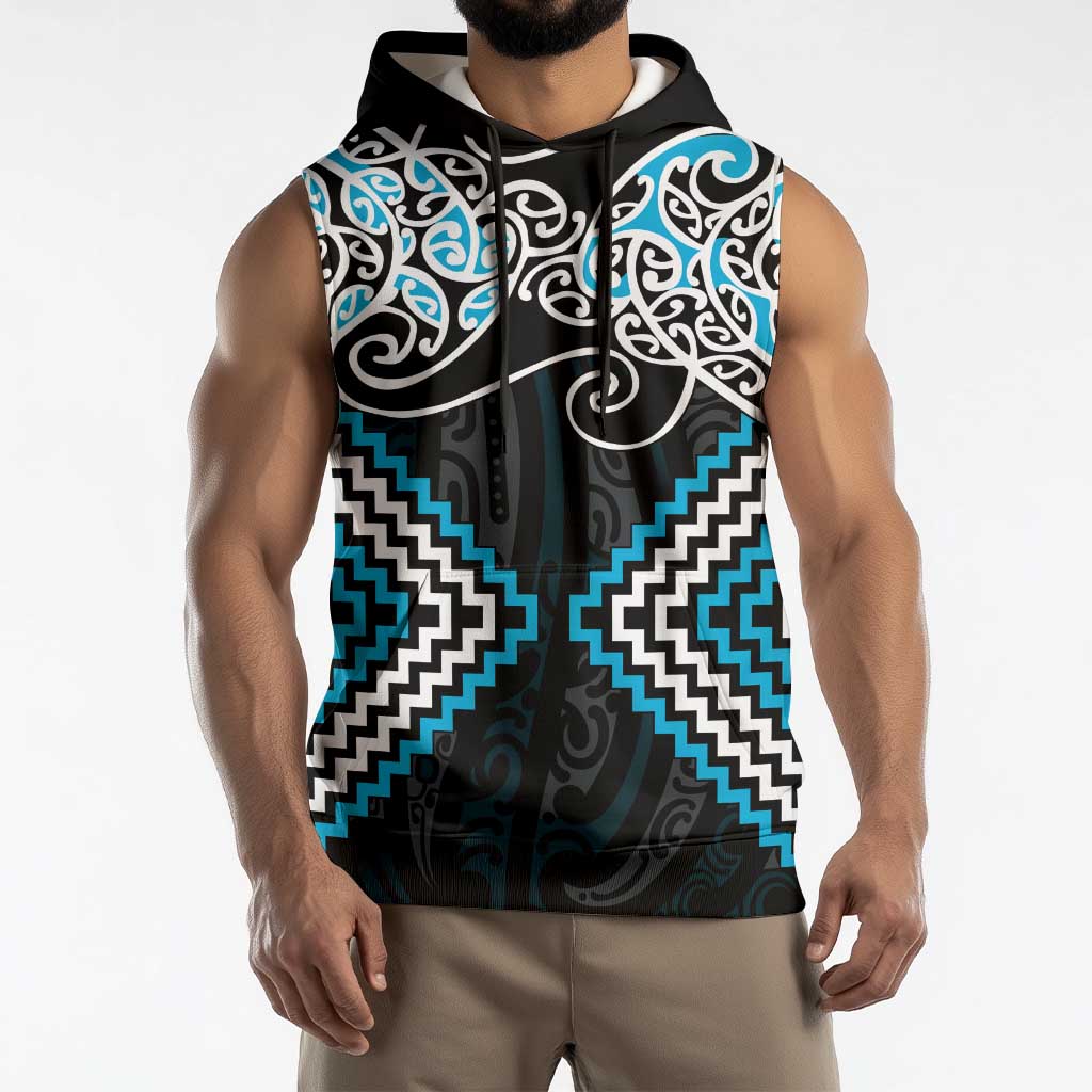 Blue Aotearoa Tukutuku Manawa Tapu Sleeveless Hoodie Ta Moko Toi Maori LT9 - Polynesian Pride