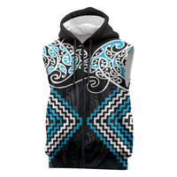 Blue Aotearoa Tukutuku Manawa Tapu Sleeveless Zip Hoodie Ta Moko Toi Maori LT9 Blue - Polynesian Pride
