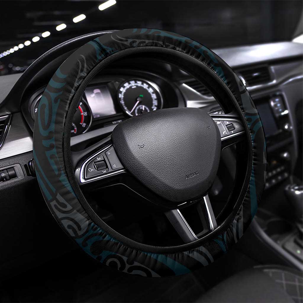 Blue Aotearoa Tukutuku Manawa Tapu Steering Wheel Cover Ta Moko Toi Maori LT9 Universal Fit Blue - Polynesian Pride