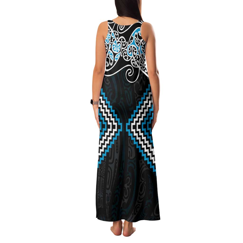 Blue Aotearoa Tukutuku Manawa Tapu Tank Maxi Dress Ta Moko Toi Maori