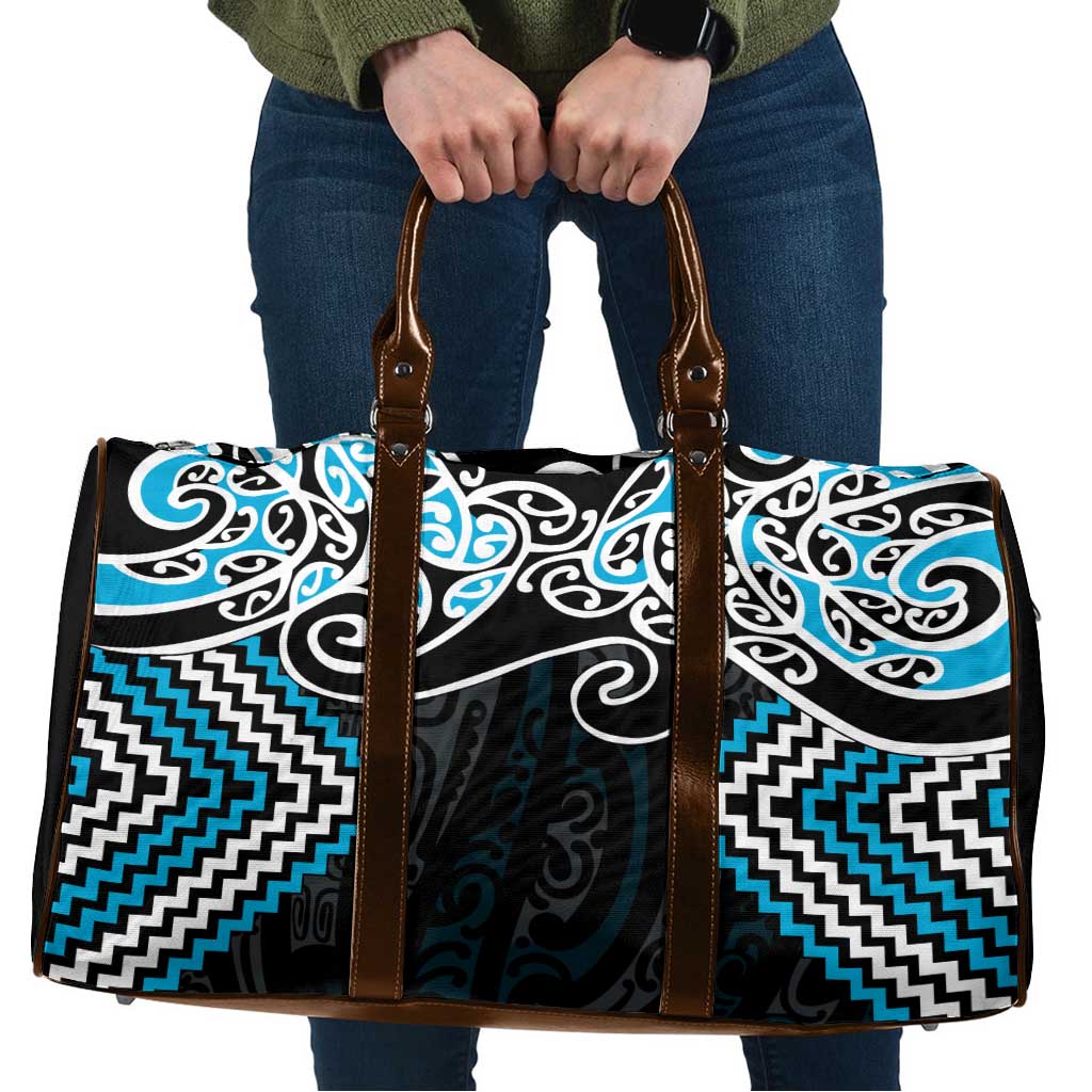 Blue Aotearoa Tukutuku Manawa Tapu Travel Bag Ta Moko Toi Maori LT9 Blue - Polynesian Pride
