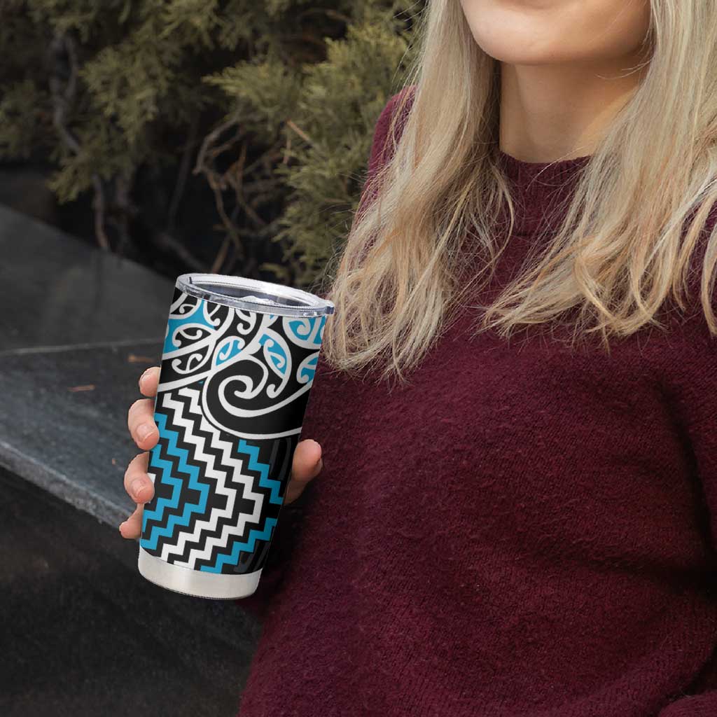 Blue Aotearoa Tukutuku Manawa Tapu Tumbler Cup Ta Moko Toi Maori LT9 - Polynesian Pride