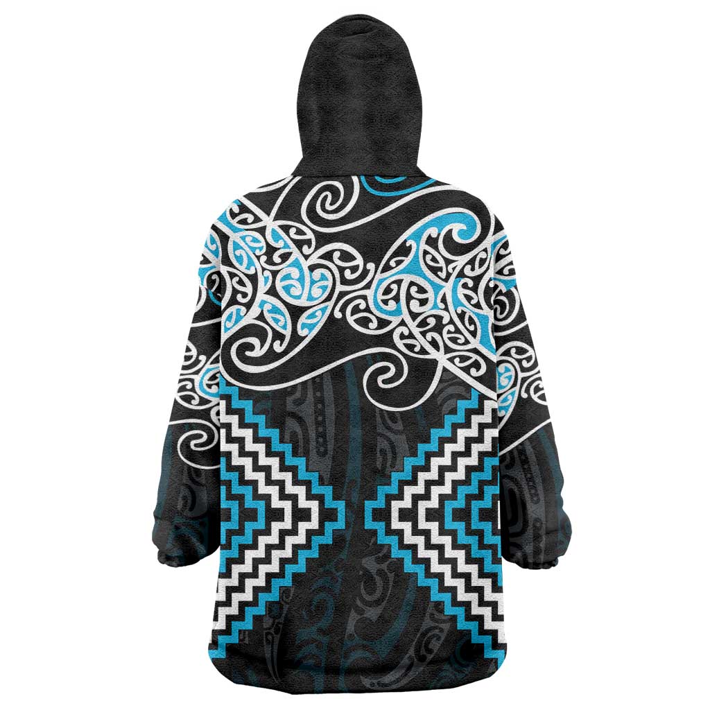 Blue Aotearoa Tukutuku Manawa Tapu Wearable Blanket Hoodie Ta Moko Toi Maori LT9 - Polynesian Pride
