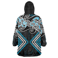 Blue Aotearoa Tukutuku Manawa Tapu Wearable Blanket Hoodie Ta Moko Toi Maori LT9 - Polynesian Pride