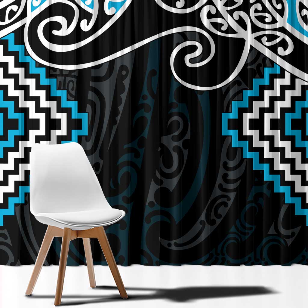 Blue Aotearoa Tukutuku Manawa Tapu Window Curtain Ta Moko Toi Maori