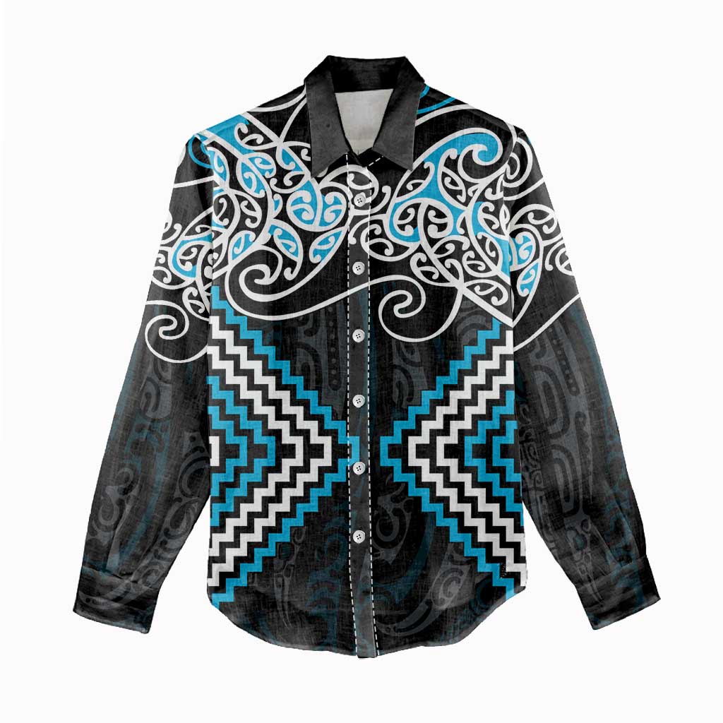 Blue Aotearoa Tukutuku Manawa Tapu Women Casual Shirt Ta Moko Toi Maori LT9 - Polynesian Pride