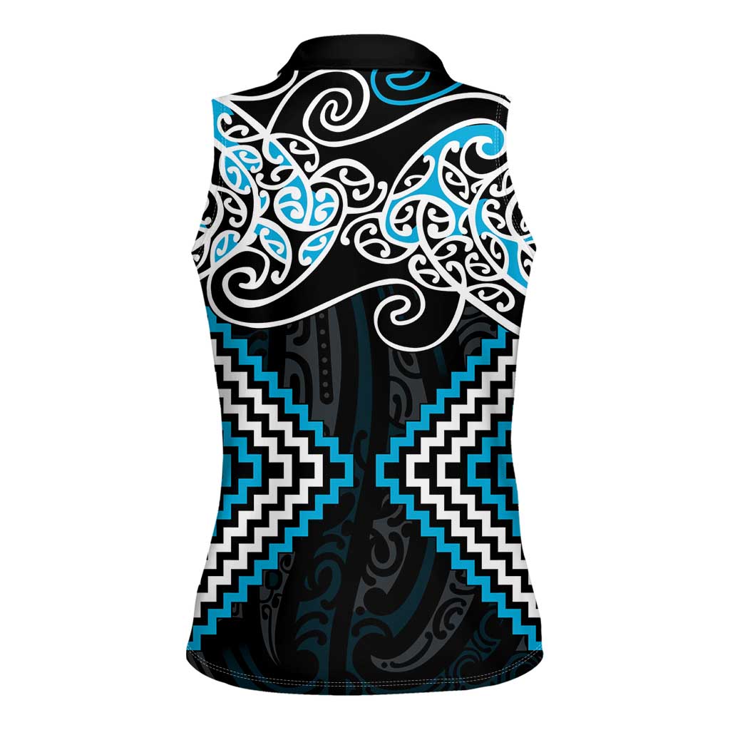 Blue Aotearoa Tukutuku Manawa Tapu Women Sleeveless Polo Shirt Ta Moko Toi Maori LT9 - Polynesian Pride