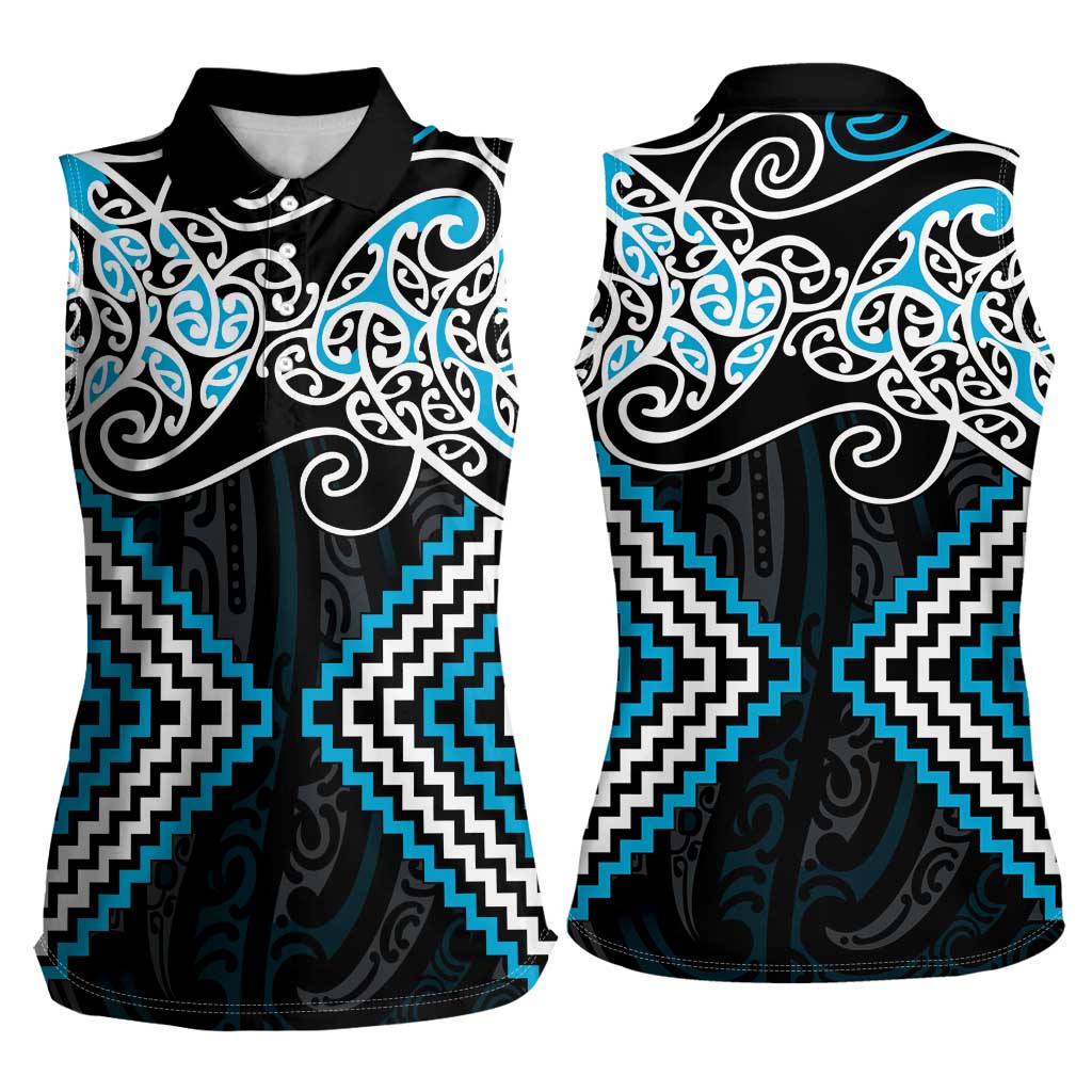 Blue Aotearoa Tukutuku Manawa Tapu Women Sleeveless Polo Shirt Ta Moko Toi Maori LT9 - Polynesian Pride