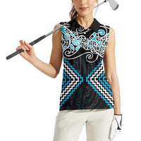 Blue Aotearoa Tukutuku Manawa Tapu Women Sleeveless Polo Shirt Ta Moko Toi Maori LT9 - Polynesian Pride