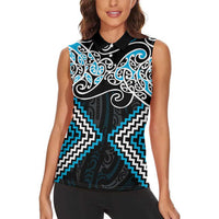 Blue Aotearoa Tukutuku Manawa Tapu Women Sleeveless Polo Shirt Ta Moko Toi Maori LT9 - Polynesian Pride