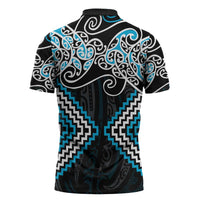 Blue Aotearoa Tukutuku Manawa Tapu Zipper Polo Shirt Ta Moko Toi Maori LT9 - Polynesian Pride