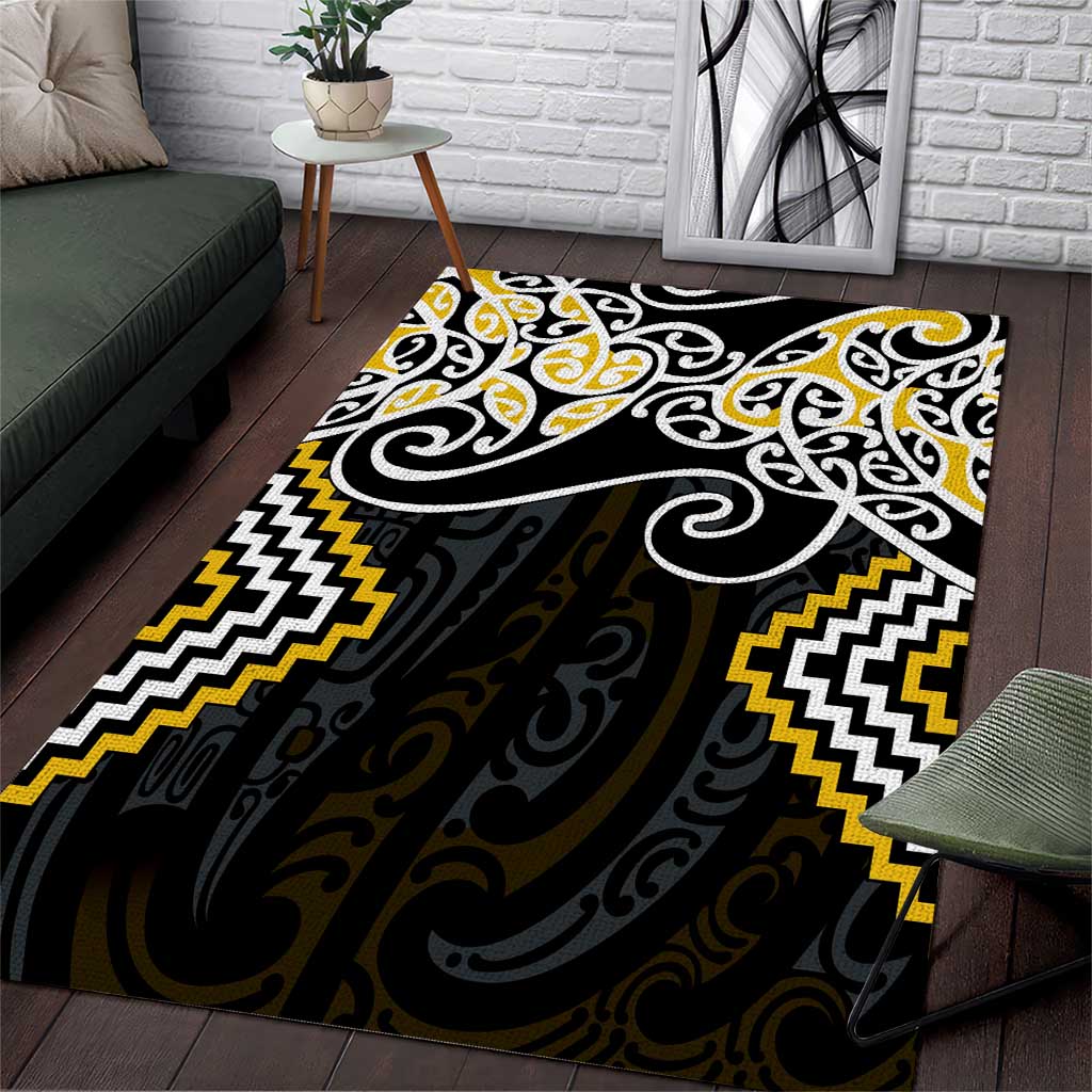 Gold Aotearoa Tukutuku Manawa Tapu Area Rug Ta Moko Toi Maori LT9 Gold - Polynesian Pride