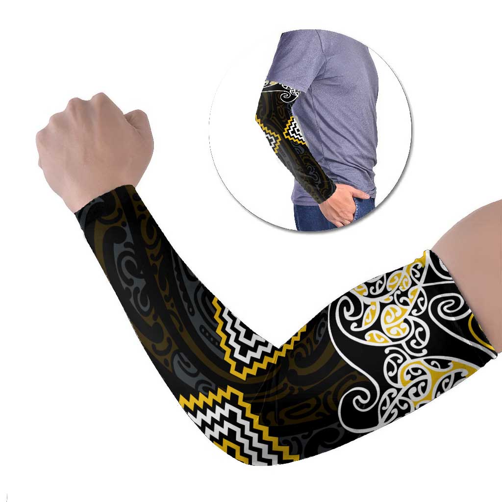 Gold Aotearoa Tukutuku Manawa Tapu Arm Sleeves Ta Moko Toi Maori LT9 Set of 2 Gold - Polynesian Pride