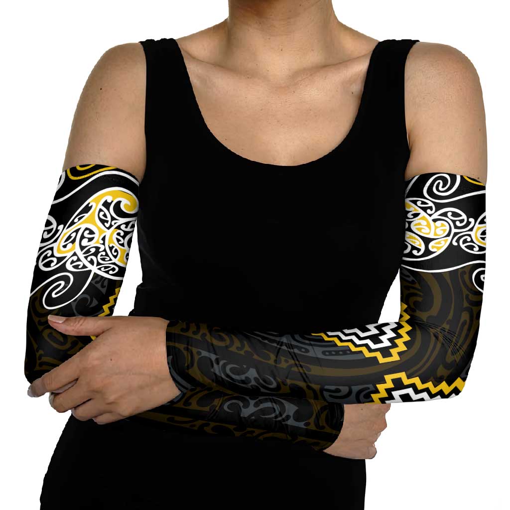 Gold Aotearoa Tukutuku Manawa Tapu Arm Sleeves Ta Moko Toi Maori LT9 - Polynesian Pride