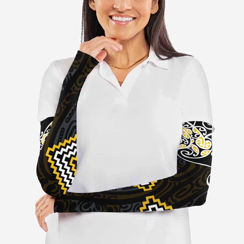 Gold Aotearoa Tukutuku Manawa Tapu Arm Sleeves Ta Moko Toi Maori LT9 - Polynesian Pride