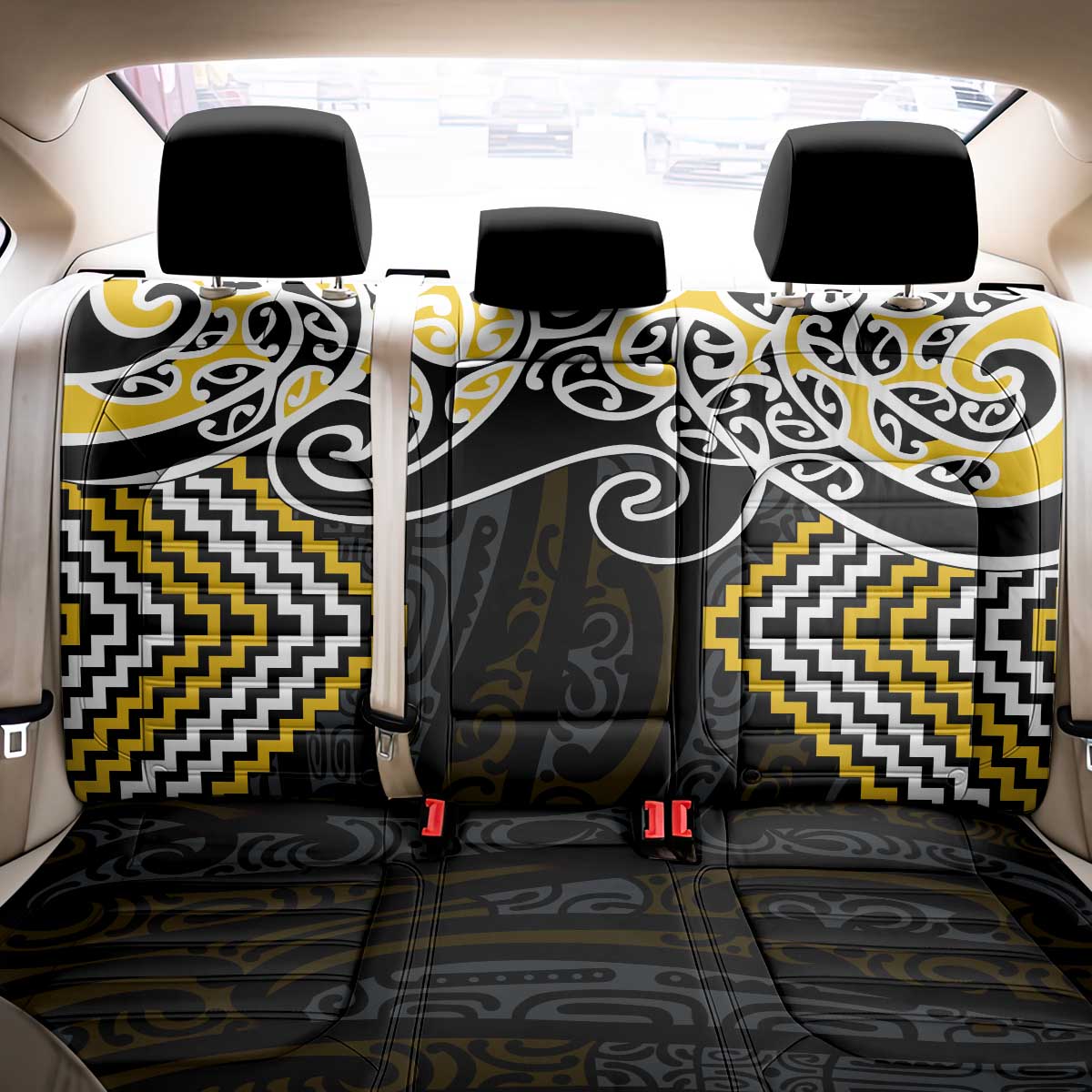 Gold Aotearoa Tukutuku Manawa Tapu Back Car Seat Cover Ta Moko Toi Maori LT9 - Polynesian Pride