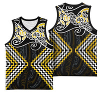 Gold Aotearoa Tukutuku Manawa Tapu Basketball Jersey Ta Moko Toi Maori LT9 - Polynesian Pride