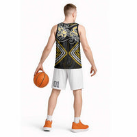 Gold Aotearoa Tukutuku Manawa Tapu Basketball Jersey Ta Moko Toi Maori LT9 - Polynesian Pride