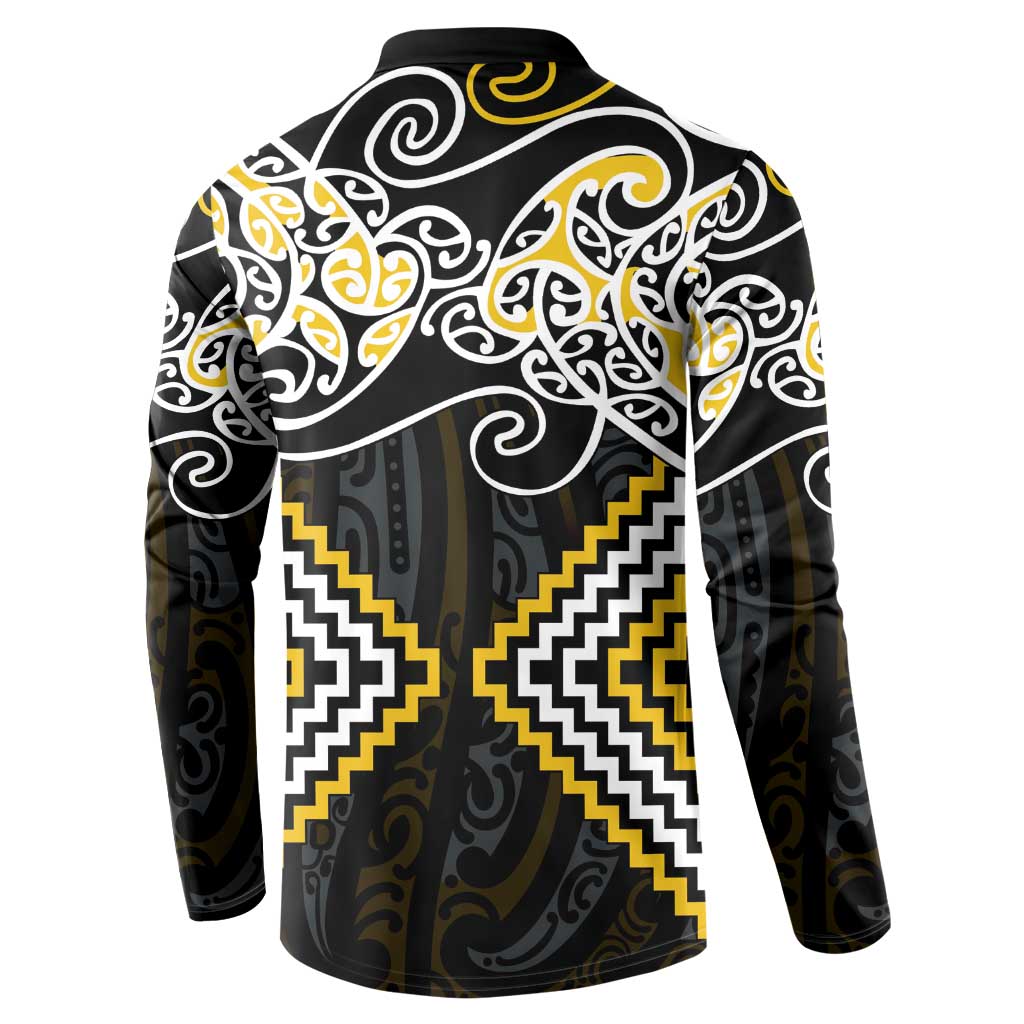 Gold Aotearoa Tukutuku Manawa Tapu Button Sweatshirt Ta Moko Toi Maori