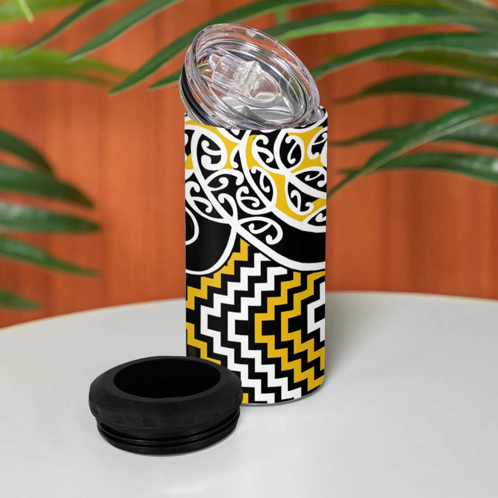 Gold Aotearoa Tukutuku Manawa Tapu 4 in 1 Can Cooler Tumbler Ta Moko Toi Maori LT9 - Polynesian Pride