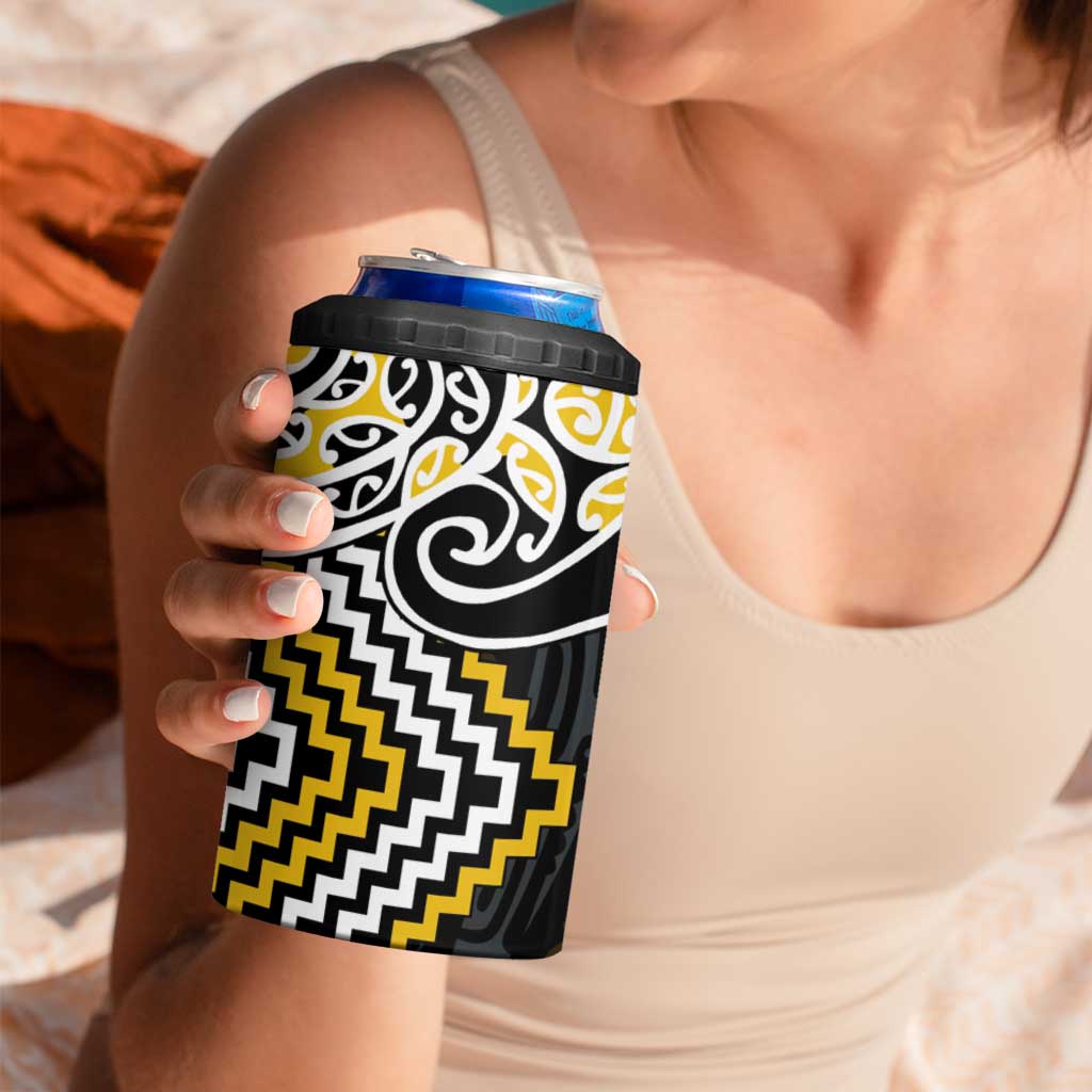 Gold Aotearoa Tukutuku Manawa Tapu 4 in 1 Can Cooler Tumbler Ta Moko Toi Maori LT9 - Polynesian Pride