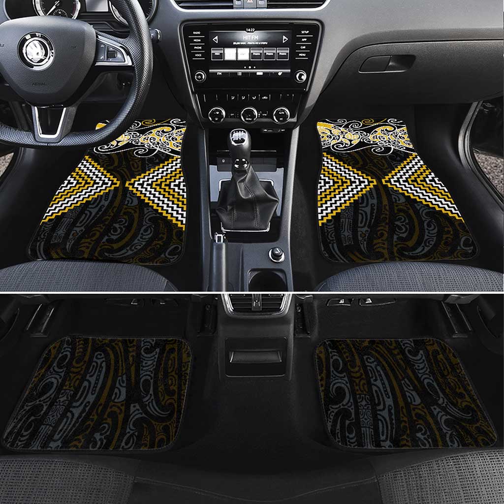 Gold Aotearoa Tukutuku Manawa Tapu Car Mats Ta Moko Toi Maori LT9 Set 4pcs Gold - Polynesian Pride