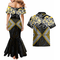 Gold Aotearoa Tukutuku Manawa Tapu Couples Matching Mermaid Dress and Hawaiian Shirt Ta Moko Toi Maori LT9 - Polynesian Pride