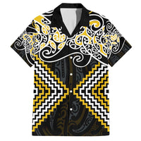 Gold Aotearoa Tukutuku Manawa Tapu Family Matching Long Sleeve Bodycon Dress and Hawaiian Shirt Ta Moko Toi Maori LT9 Dad's Shirt - Short Sleeve Gold - Polynesian Pride